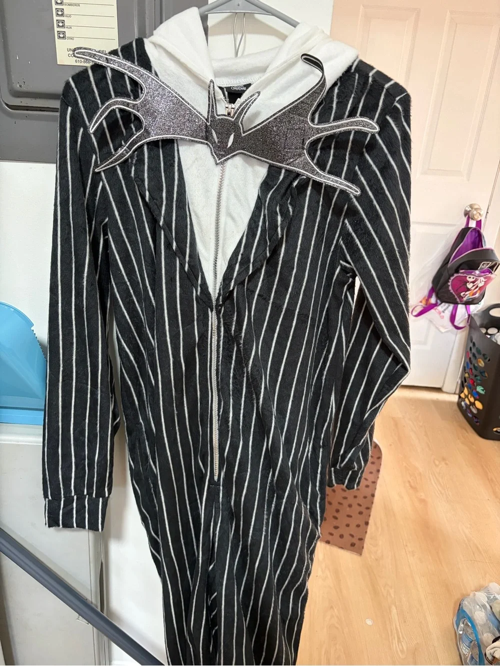 Kids Jack Skellington Pinstripe one piece pajama Hoodie